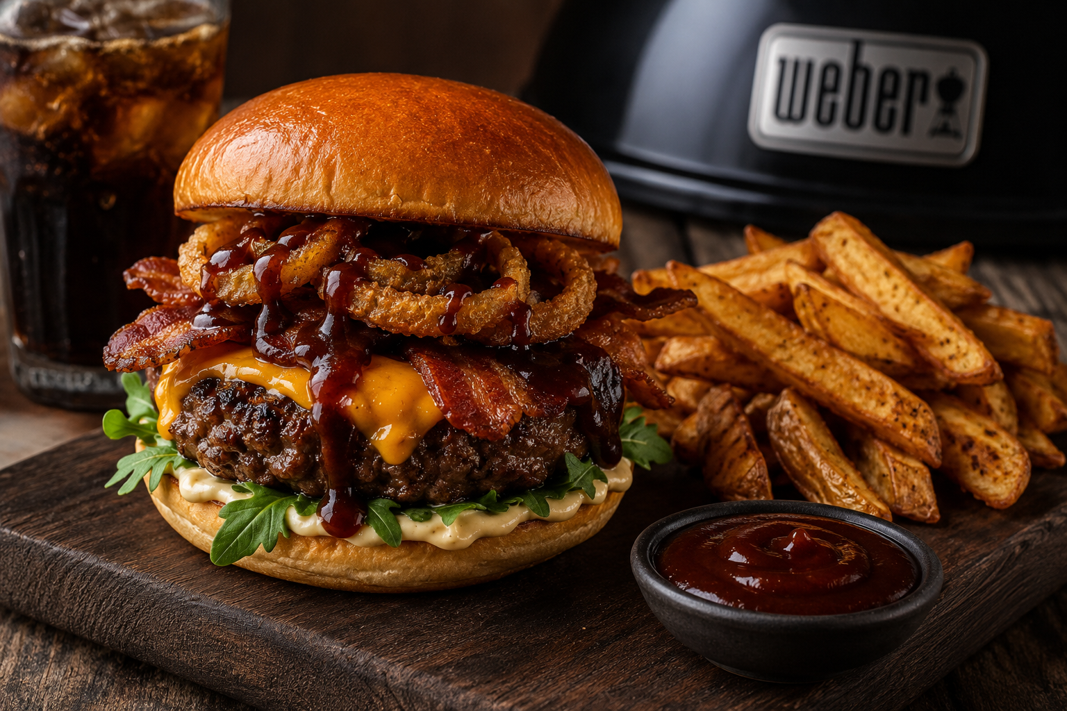 Bourbon BBQ Burger с пушен чедър и хрупкав бекон